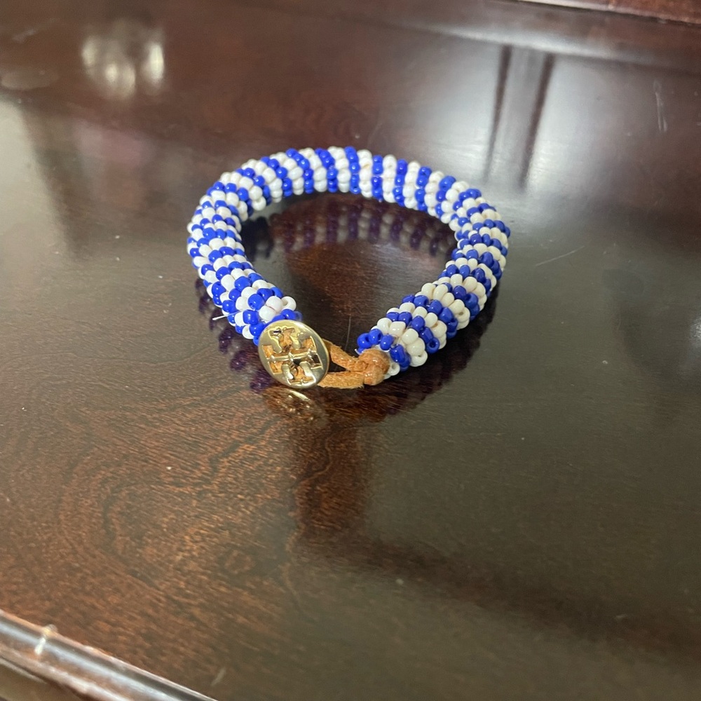 Tory Burch blue and white beaded bracelet